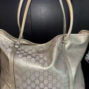 Gucci Silver Monogram Tote Bag